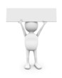 3D white man holding blank placard.