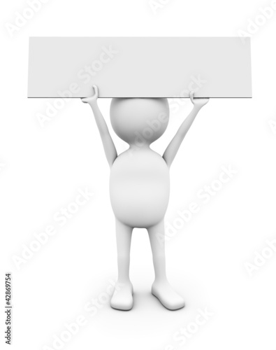 Illustration: 3D white man holding blank placard. 3D white man holding blank placard.