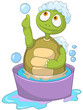 Vector: Funny Turtle. Baby Washing Funny Turtle. Baby Washing