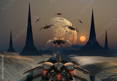 Illustration: Alien Planet and Space Ships Alien Planet and Space Ships
