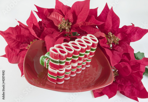 Photo: Ribbon Candy on Red Plate Ribbon Candy on Red Plate