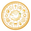 Vector: World Religions Mandala, Dove of Peace, Labels World Religions Mandala, Dove of Peace, Labels