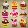 Vector: Vintage cupcake set Vintage cupcake set