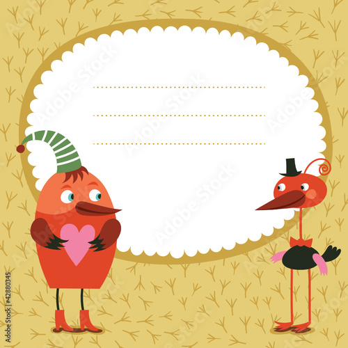 Vektor: Cute greeting children card with birds Cute greeting children card with birds