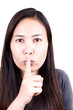 Woman stop talk with finger.
