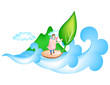 Man sailing leaf boat