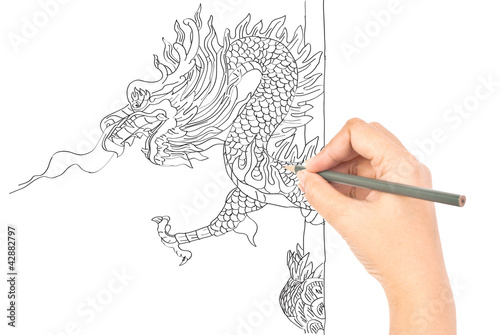 Photo: Hand drawing chinese style dragon statue. Hand drawing chinese style dragon statue.