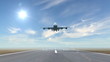 airplane landing against a sky background