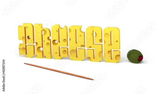 Illustration: Cheese text with olive Cheese text with olive