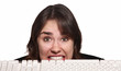 Nervous Woman Behind Keyboard