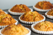 Delicious fresh homemade banana muffins in a baking tray