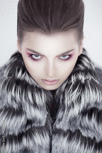 Photo: Fashion female russian model with fur collar - beauty shoot Fashion female russian model with fur collar - beauty shoot