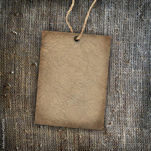 Photo: Background texture vintage burlap with label Background texture vintage burlap with label