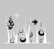 Vector: black and white image of the seabed with the fishes black and white image of the seabed with the fishes