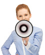 happy woman with megaphone