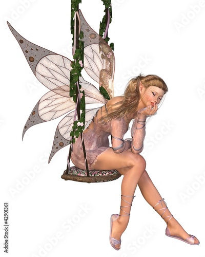 Illustration: Pretty Pink Fairy Daydreaming on a Swing Pretty Pink Fairy Daydreaming on a Swing