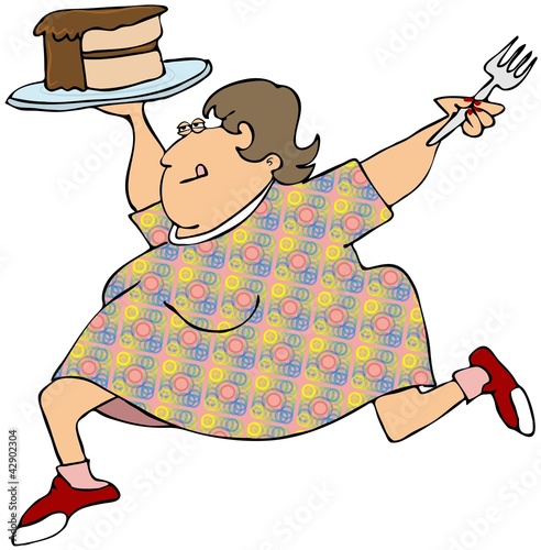 Illustration: Woman dancing with chocolate cake Woman dancing with chocolate cake