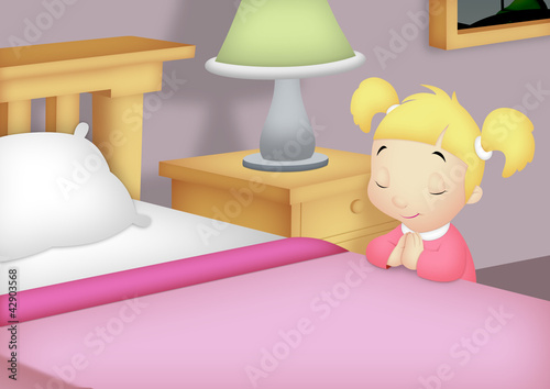 Illustration: Praying Girl In Room Praying Girl In Room