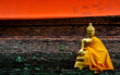 Little Buddha Image on ancient Brick Pagoda , Thailand.