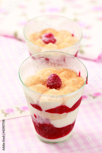 Photo: Frozen dessert with panna cotta and raspberries Frozen dessert with panna cotta and raspberries