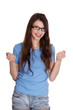 Photo: Excited woman with fists up Excited woman with fists up