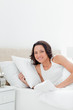 Close-up of a cute woman wakes up