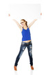 Foto: Beautiful young woman is holding blank whiteboard sign. Beautiful young woman is holding blank whiteboard sign.