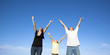 happy asian family with blue sky
