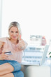 Close-up of a blonde approving the shopping online