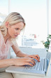 Concentrated blonde on a laptop