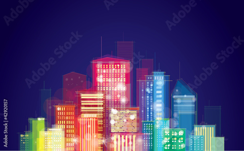 Vector: Vector of night city skyline Vector of night city skyline