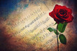 Antique musical score with red rose