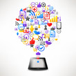 computer tablet with internet icons in cloud