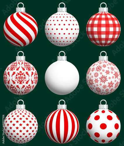 Vector: Set Of 9 Red/White/Silver Christmas Balls Pattern Set Of 9 Red/White/Silver Christmas Balls Pattern