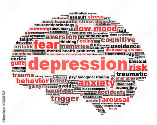 Illustration: Depression conceptual design isolated on white background Depression conceptual design isolated on white background