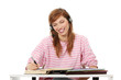 Foto: Happy pretty young student girl is learning. Happy pretty young student girl is learning.