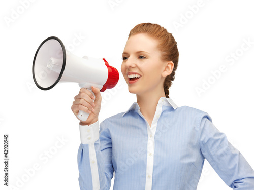Photo: happy woman with megaphone happy woman with megaphone
