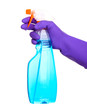 Cleaning spray in hand isolated on white