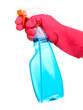 Cleaning spray in hand isolated on white