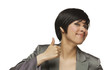 Happy Young Mixed Race Woman With Thumbs Up on White