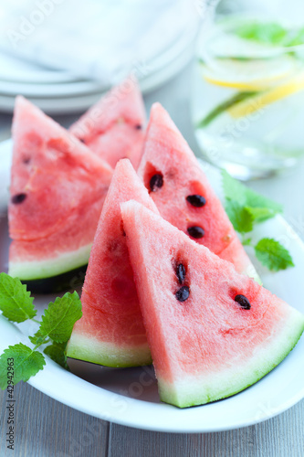Photo: Sliced water melon on a plate Sliced water melon on a plate