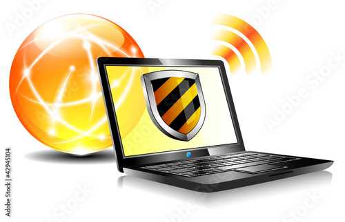 Vector: Shield Laptop Internet Protection antivirus icon Shield Laptop Internet Protection antivirus icon