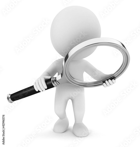 Illustration: 3d white people with a magnifying glass 3d white people with a magnifying glass