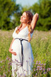Beautiful pregnant woman relaxing in the park