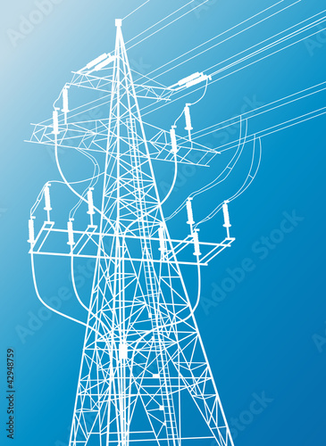 Vector: High voltage power lines and pylon vector background High voltage power lines and pylon vector background