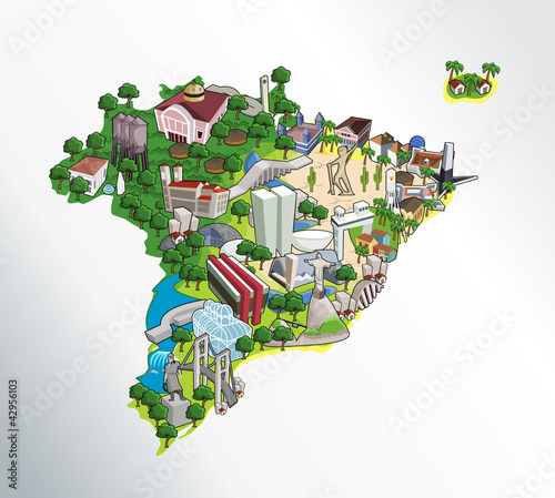 Vektor: Map of Brazil with all capitals. Cities of Brazil. Map of Brazil with all capitals. Cities of Brazil.
