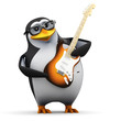 3d Penguin in glasses rocks out in his stratocaster