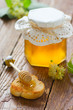 Honey on toast and honey in a glass jar