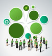 Green template for advertising brochure with business people