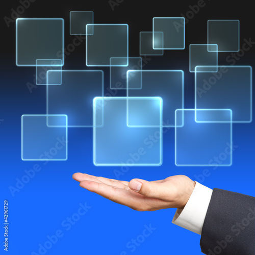 Photo: Screen Button Interface on Business hand Screen Button Interface on Business hand